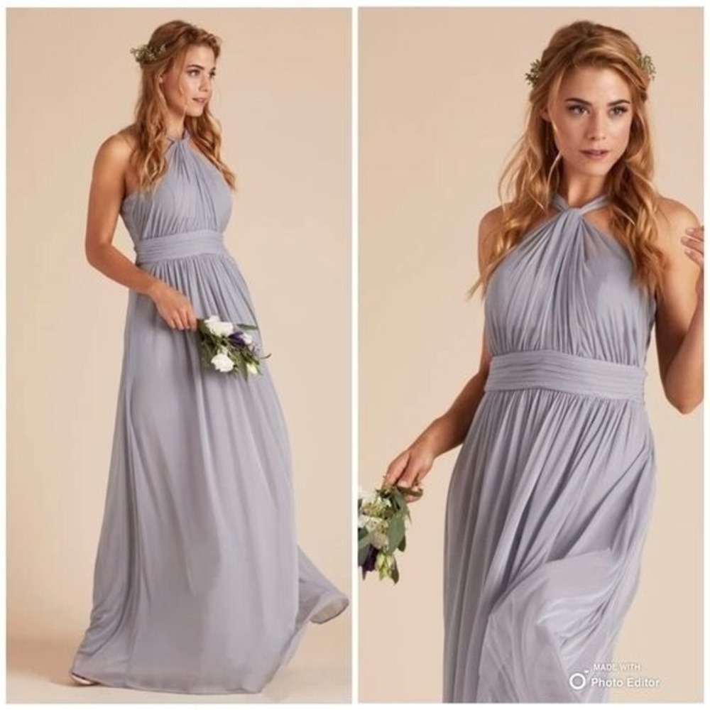 Birdy Grey Size XS Silver Gray Chiffon Kiko Formal Maxi Dress Bridesmaid NWT